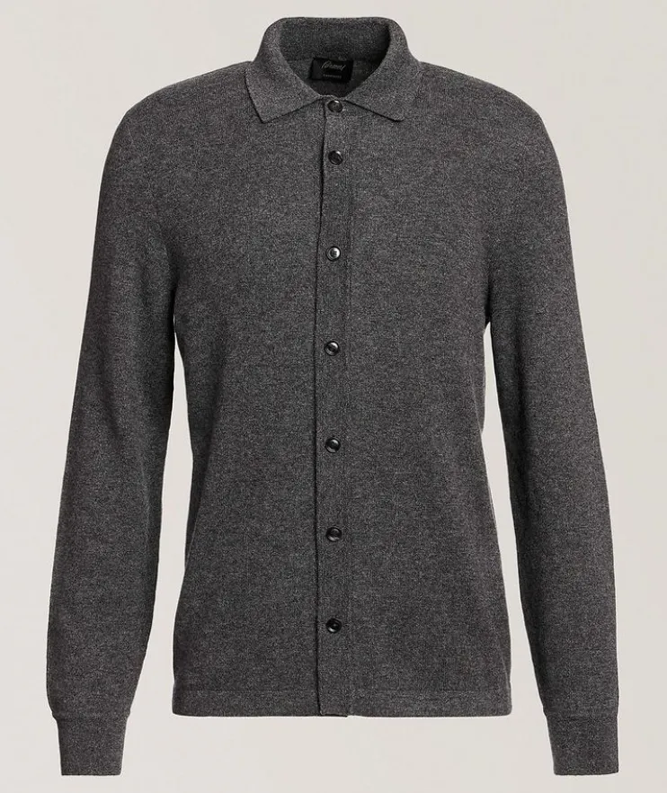Cashmere Full-Button Polo Cardigan