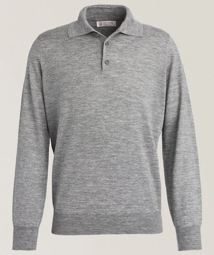 Cashmere, Silk & Linen Polo Sweater