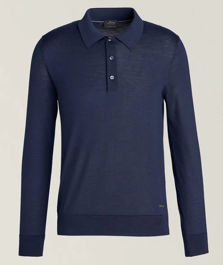 Cashmere-Silk Long-Sleeve Polo