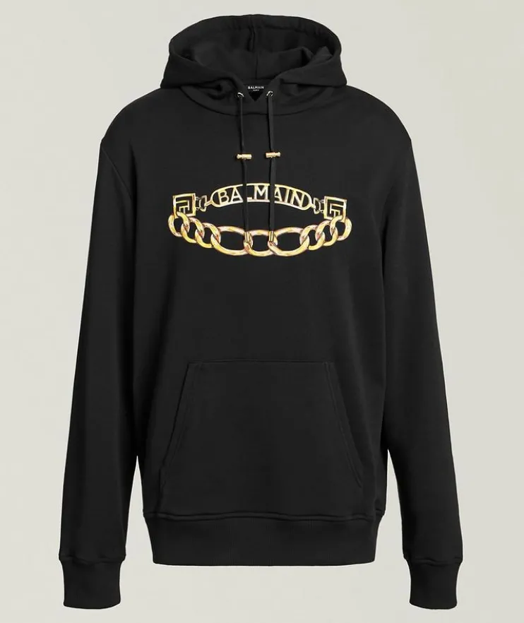 Chain Logo Stretch-Cotton Hooded Sweater