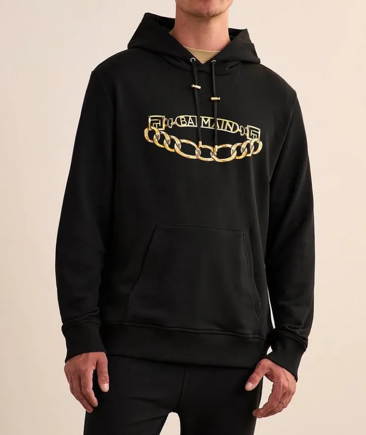 Chain Logo Stretch-Cotton Hooded Sweater