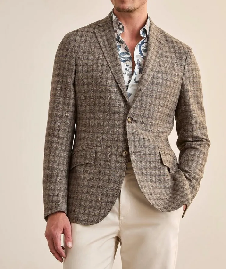 Checked Wool-Linen-Cashmere Sport Jacket