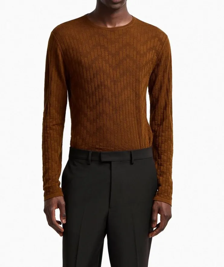 Chevron Wool-Silk Crewneck Sweater