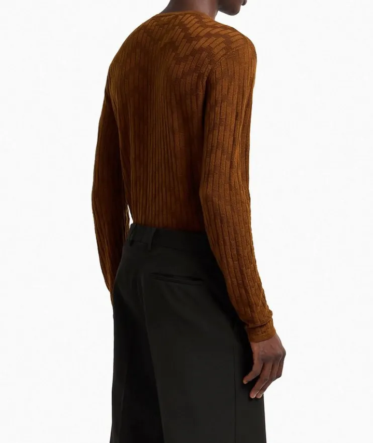 Chevron Wool-Silk Crewneck Sweater