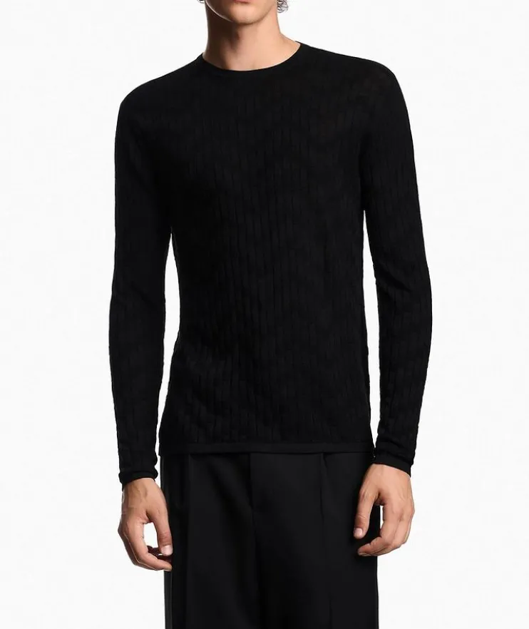 Chevron Wool-Silk Crewneck Sweater