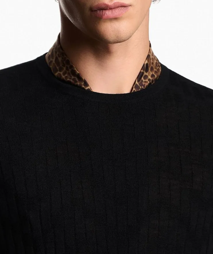 Chevron Wool-Silk Crewneck Sweater