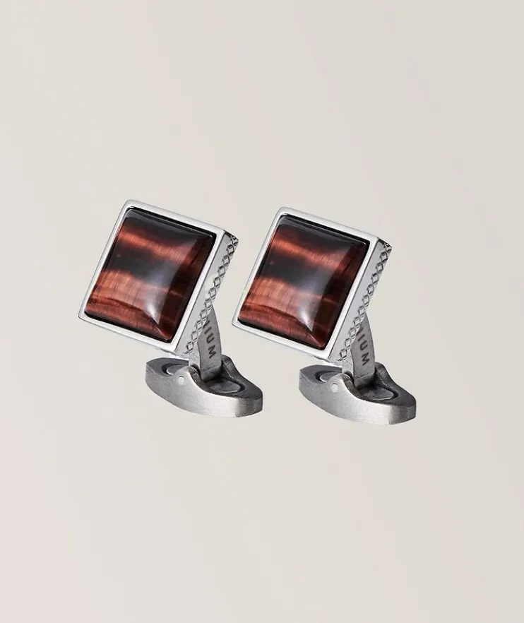 Classic Square Tiger's Eye Titanium Cufflinks