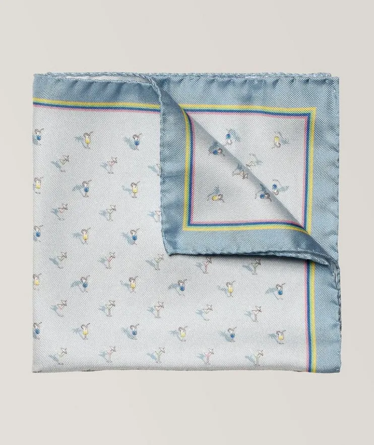 Cocktail Print Silk Pocket Square