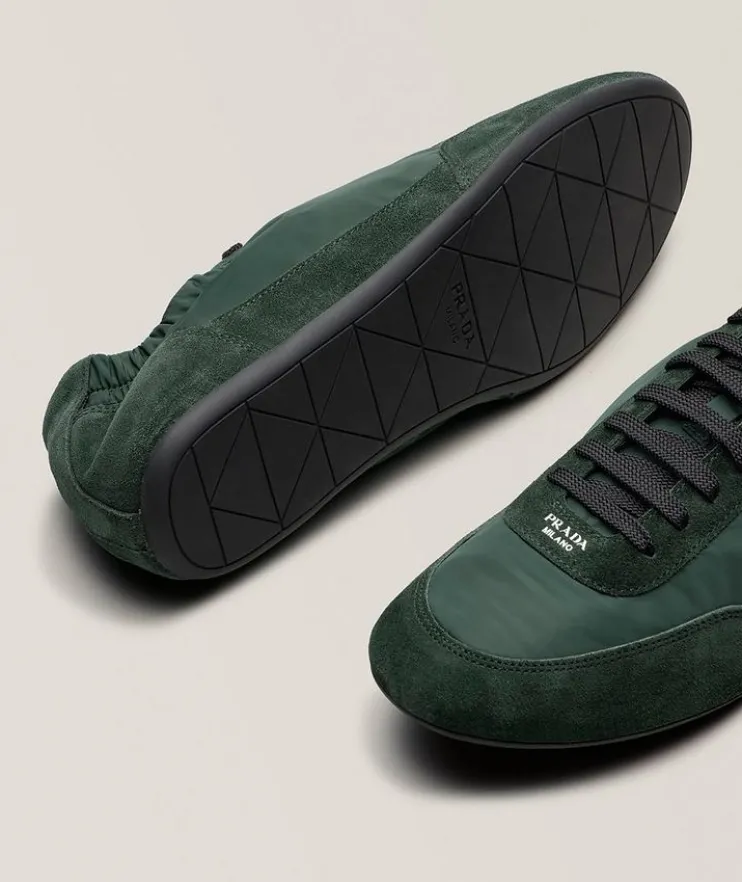 Collapse Re-Nylon & Suede Elasticized Sneakers