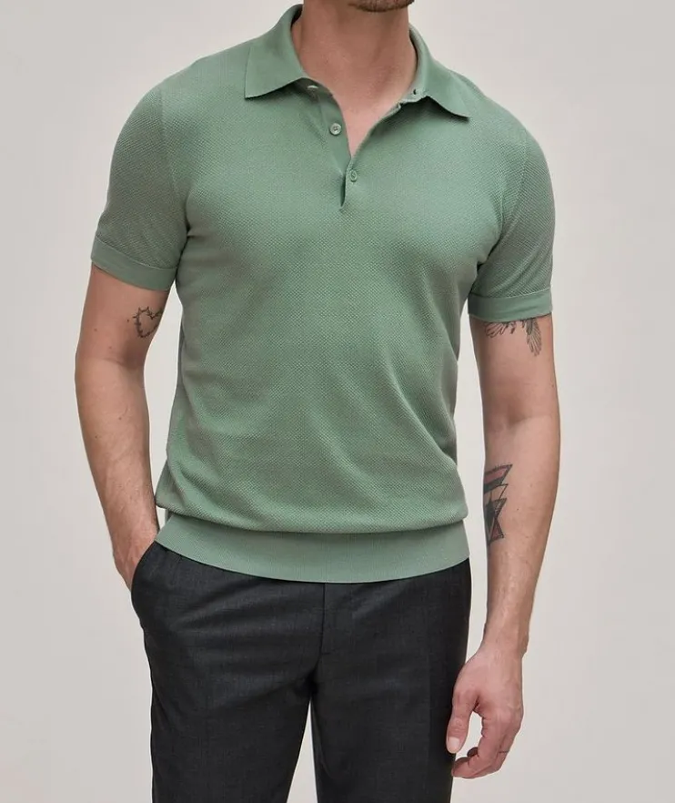 Con Lista Cotton, Silk & Cashmere Textured Polo