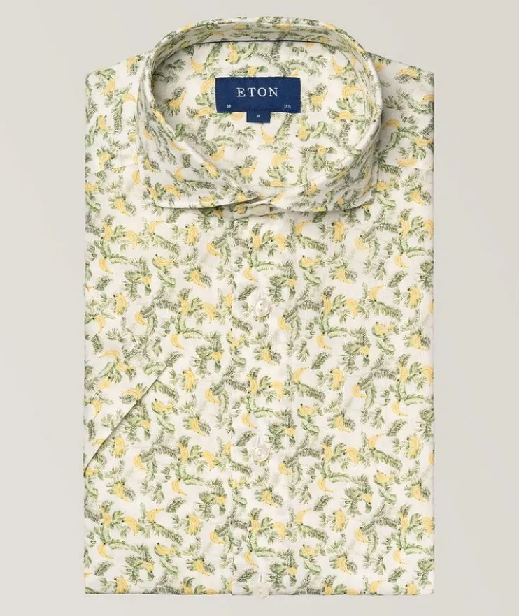 Contemporary-Fit Banana Print Linen Short Sleeve Shirt