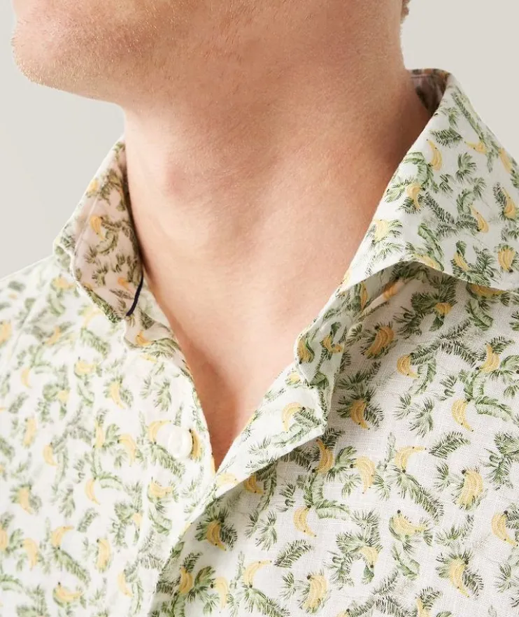 Contemporary-Fit Banana Print Linen Short Sleeve Shirt