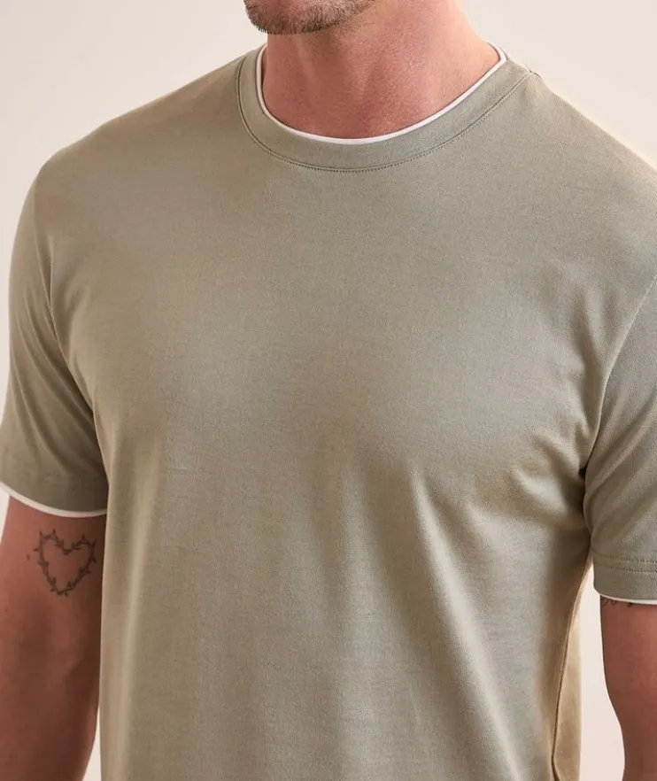 Contrast Tipped Stretch-Cotton T-Shirt