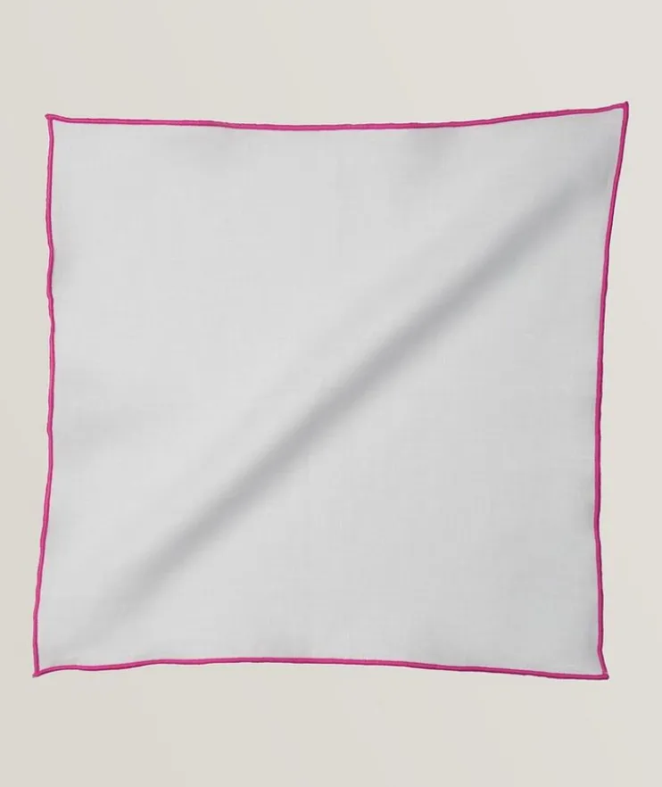 Contrast Trim Linen Pocket Square