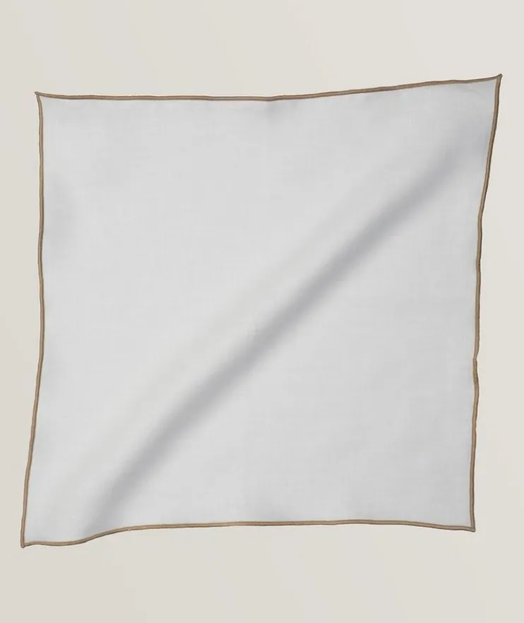 Contrast Trim Linen Pocket Square