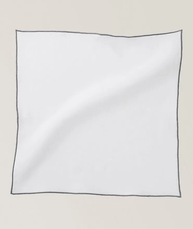 Contrast Trim Linen Pocket Square
