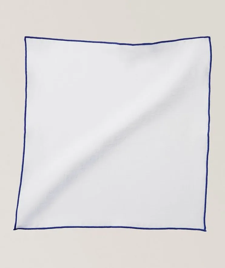 Contrast Trim Linen Pocket Square