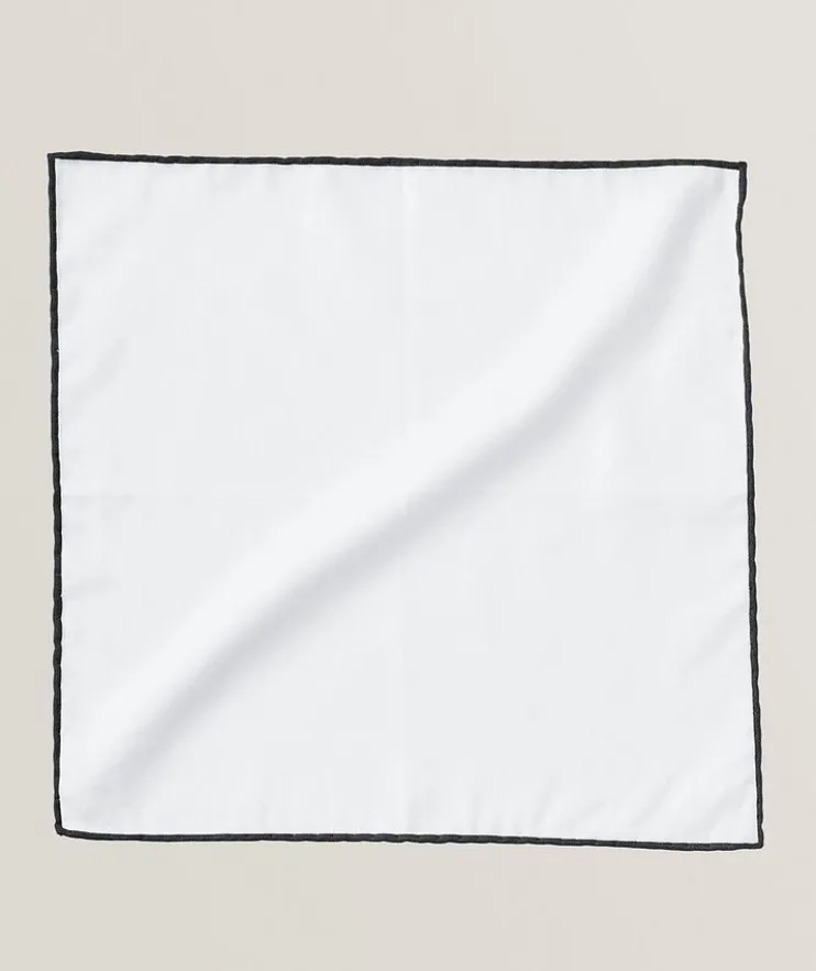 Contrast-Trim Cotton Pocket Square