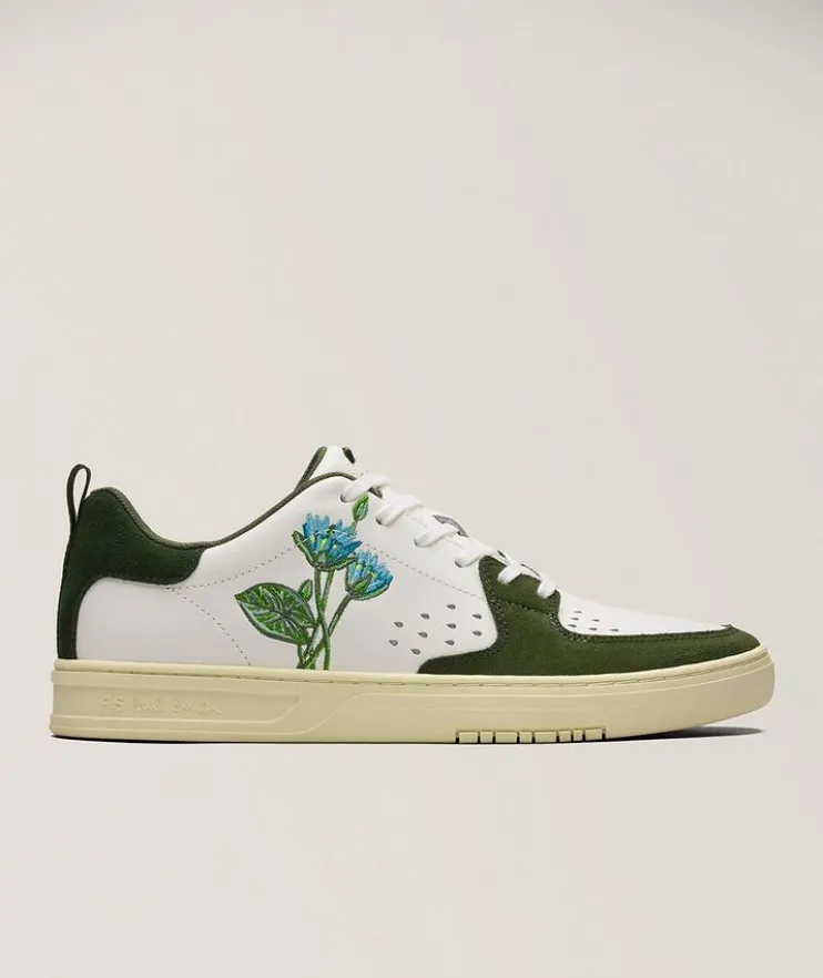Cosmo Floral Embroidered Leather Sneakers