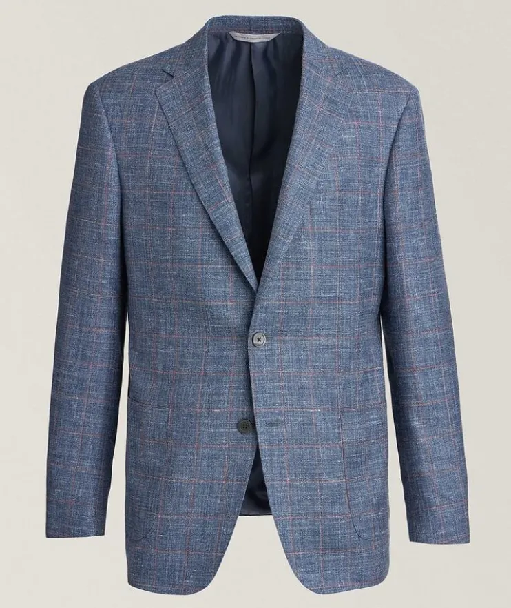 Cosmo Windowpane Wool-Silk-Linen Sport Jacket