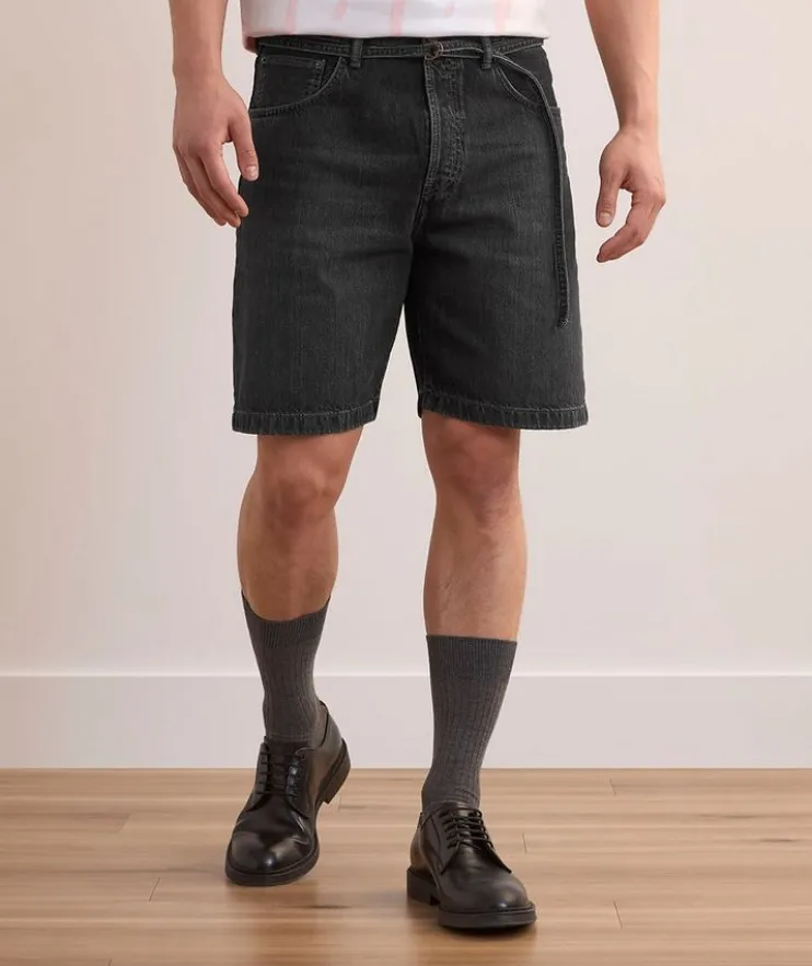 Cotton Denim Belted Shorts