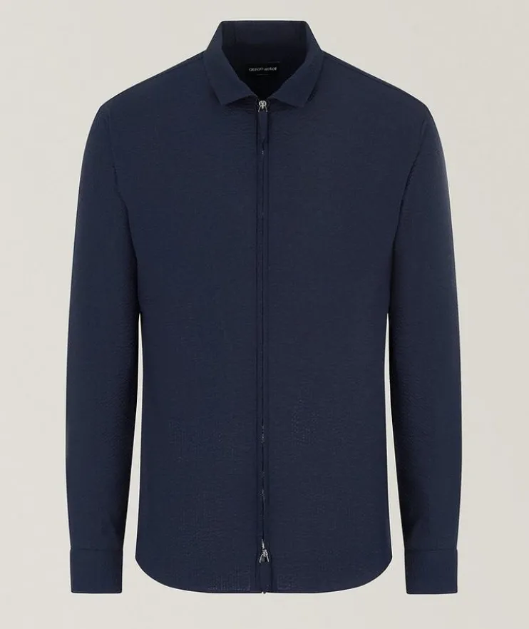Cotton Seersucker Full-Zip Dress Shirt