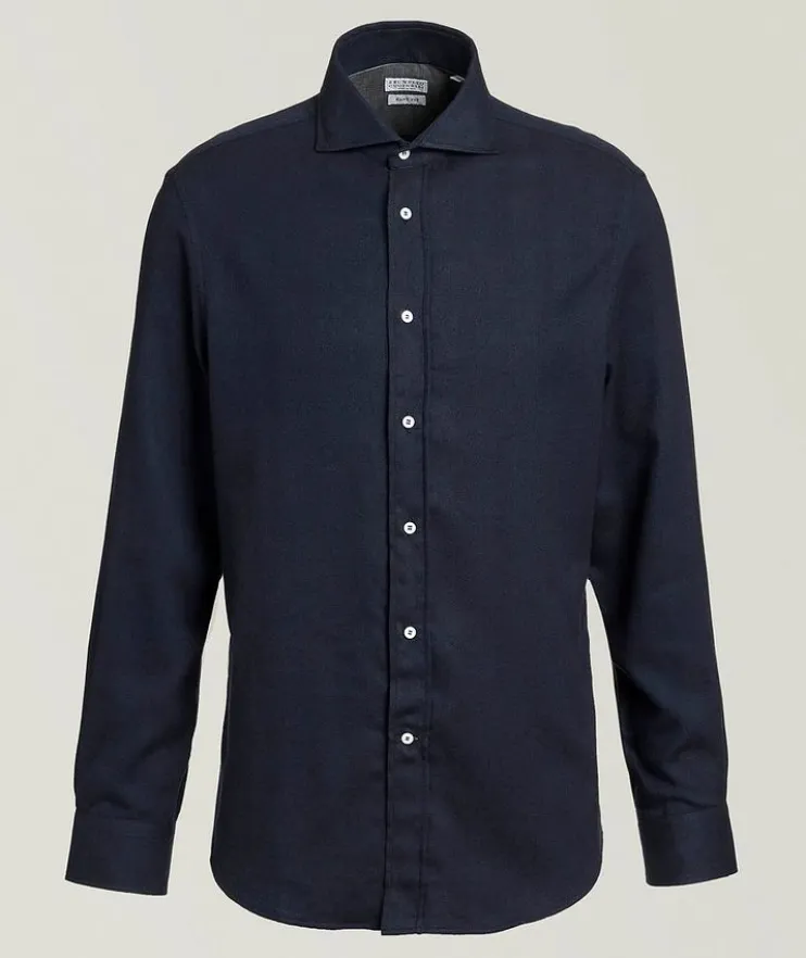 Cotton-Blend Herringbone Flannel Shirt