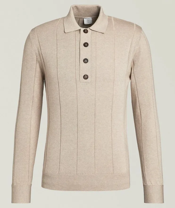 Cotton-Cashmere Rib-Knit Polo