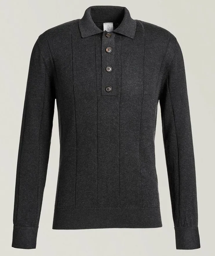 Cotton-Cashmere Rib-Knit Polo