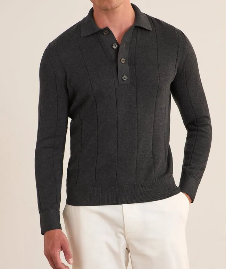 Cotton-Cashmere Rib-Knit Polo