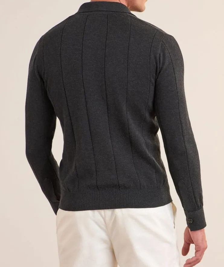 Cotton-Cashmere Rib-Knit Polo