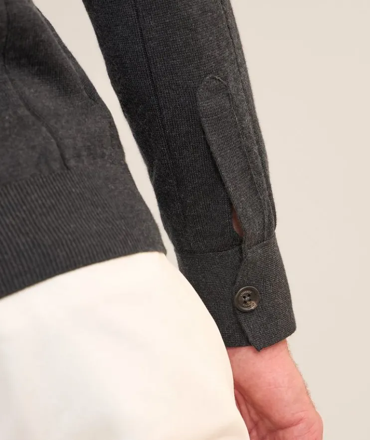 Cotton-Cashmere Rib-Knit Polo