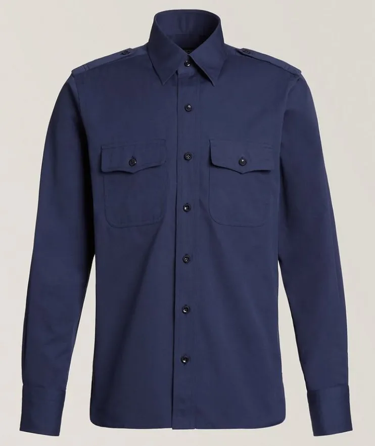 Cotton-Silk Faille Military Shirt