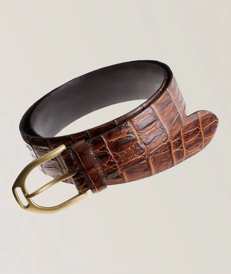Croc-Print Leather Belt