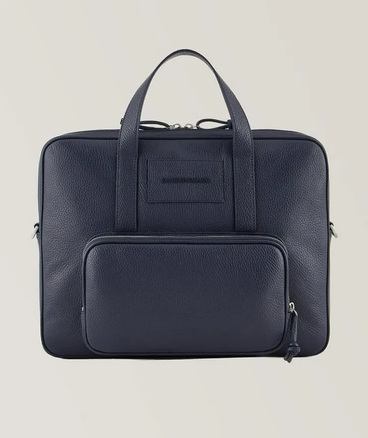 3D Logo Embossed Tumbled Leather Briefcase