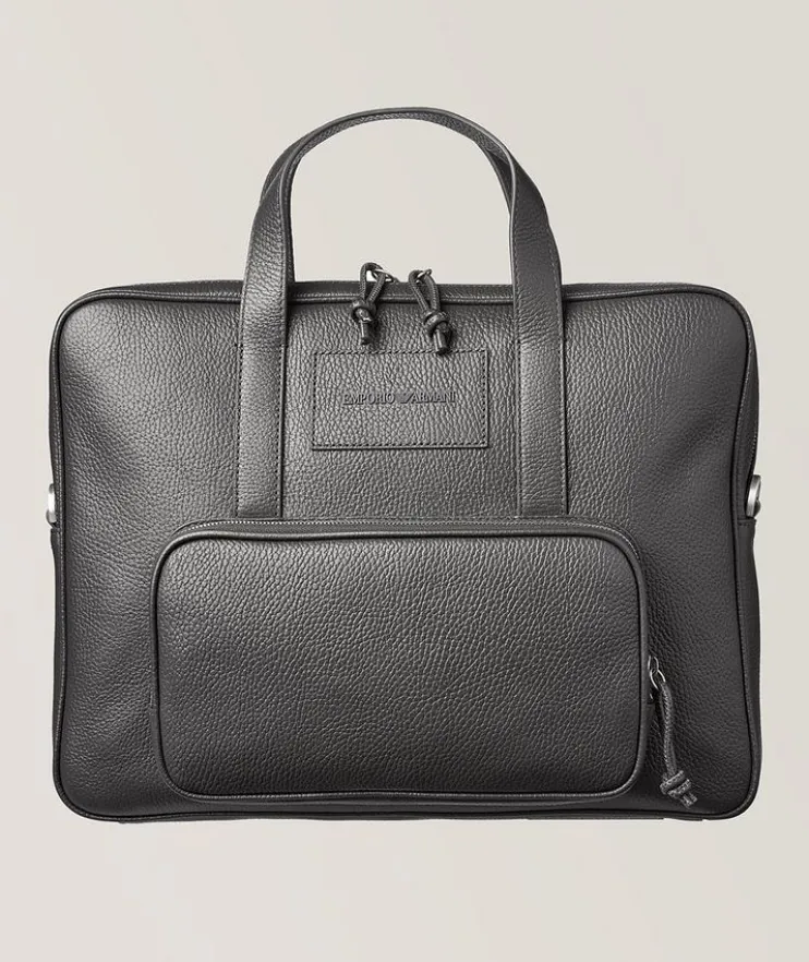 3D Logo Embossed Tumbled Leather Briefcase