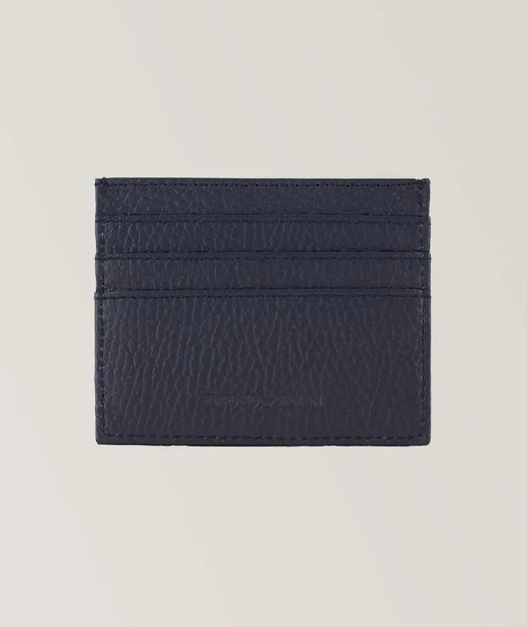 3D Logo Grained Leather Card Holder