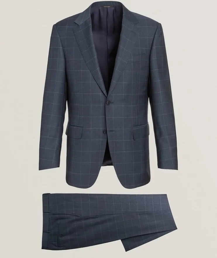Denim-Effect Windowpane Wool Suit