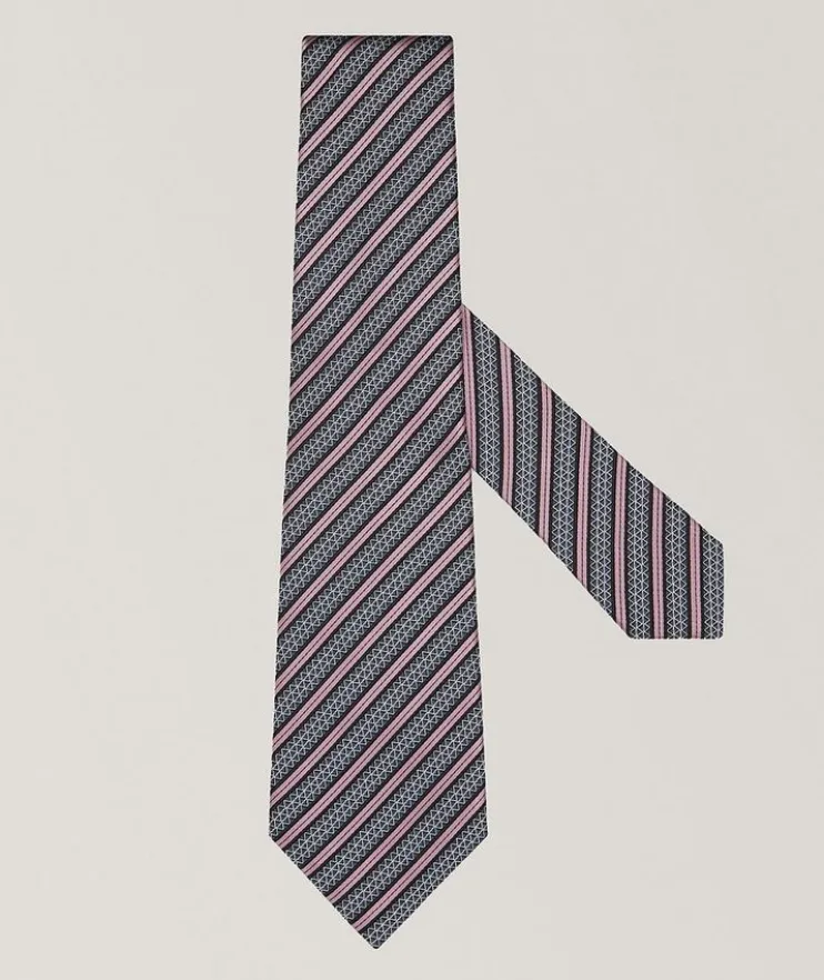 Diagonal Stripe Silk-Cotton Tie
