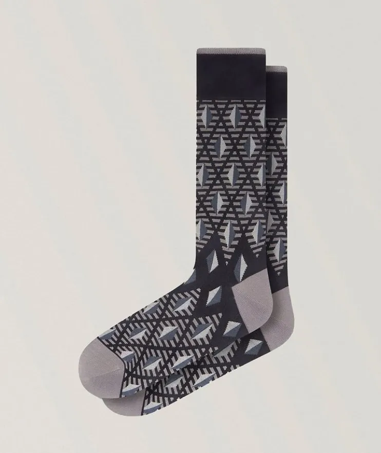 Diamond Stripe Stretch-Cotton Socks