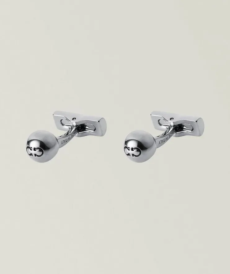 Double Gancini Engraved Stud Cufflinks