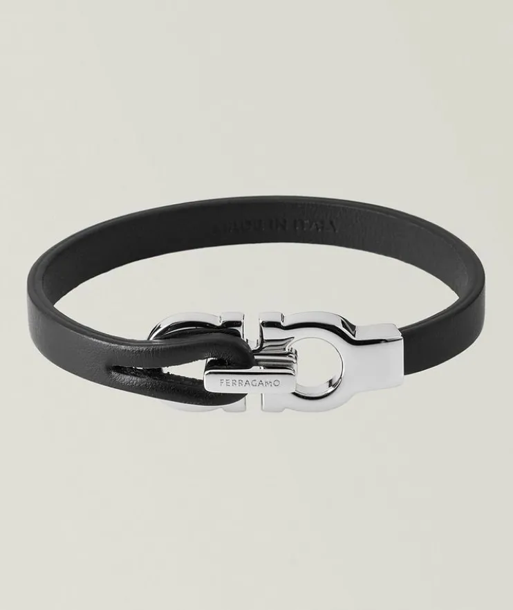 Double Gancini Leather Bracelet
