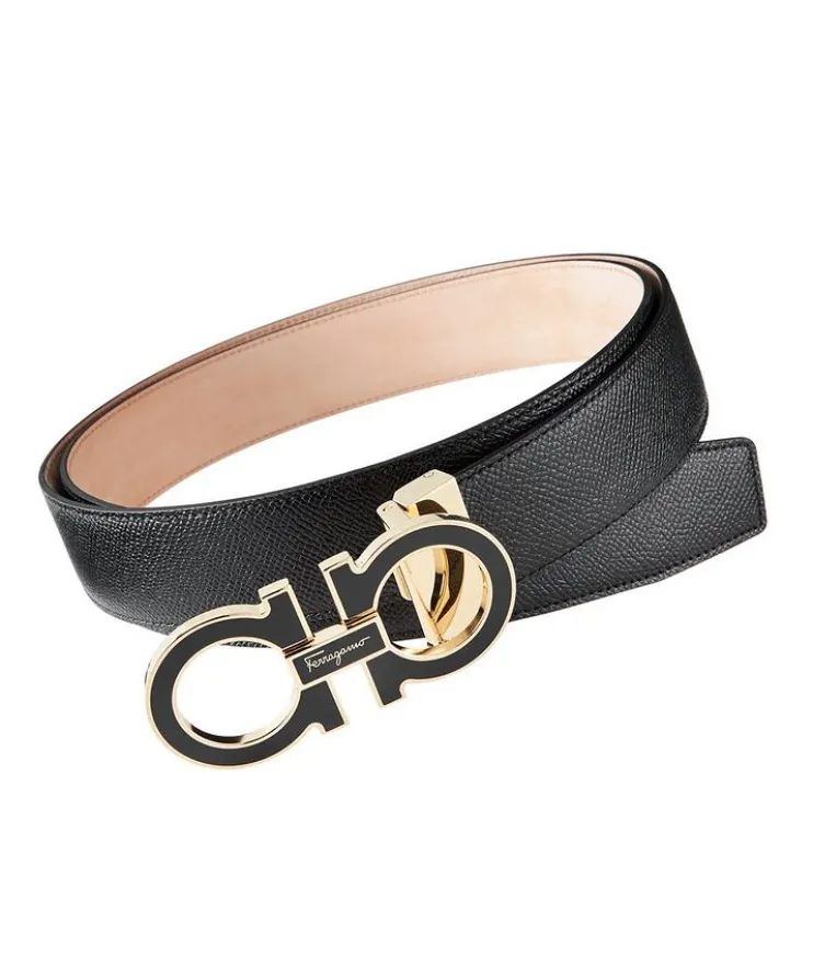 Double Gancini Leather Belt