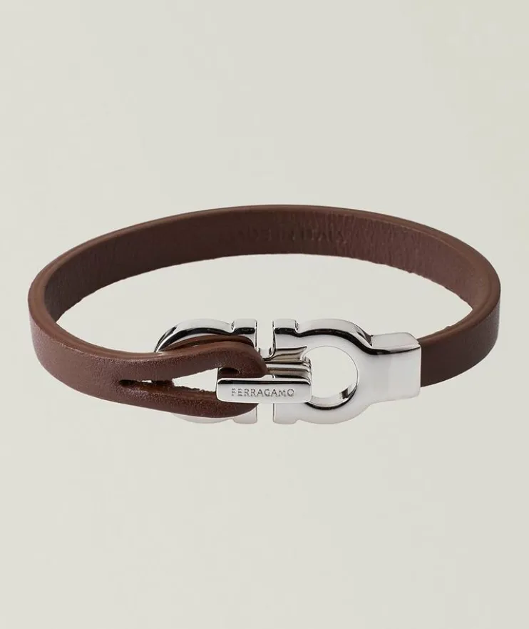 Double Gancini Leather Bracelet