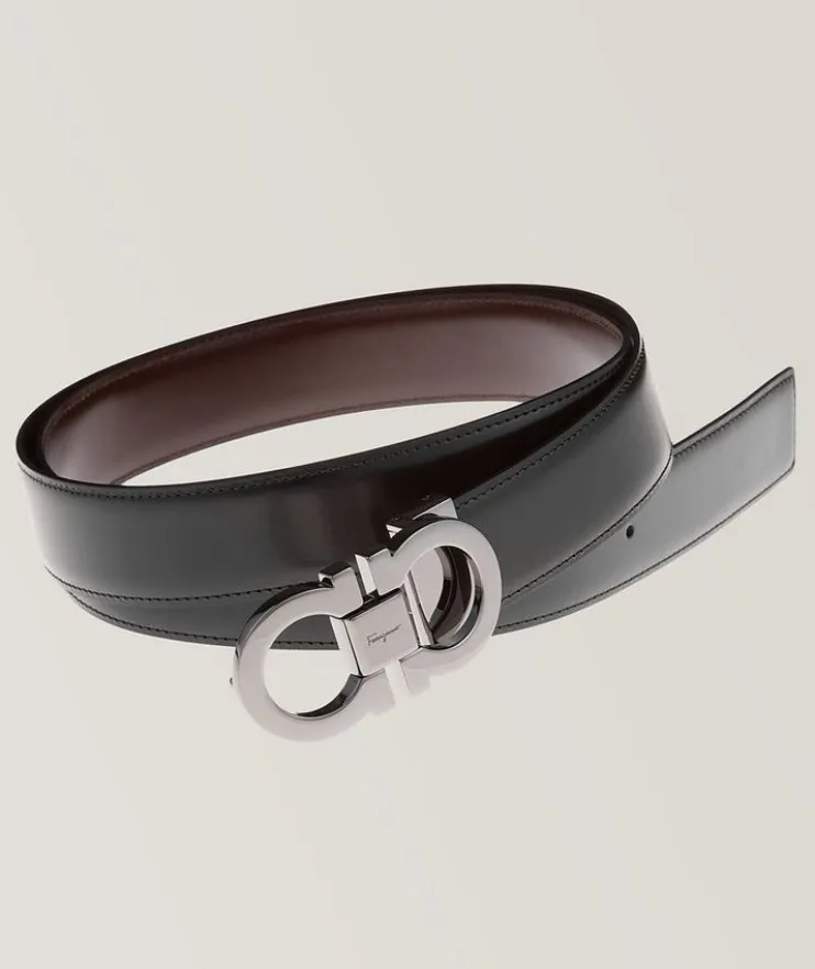 Double Gancini Reversible Leather Belt