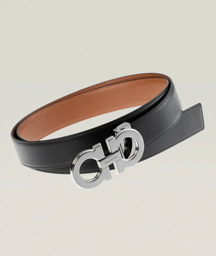 Double Gancini Reversible Leather Belt