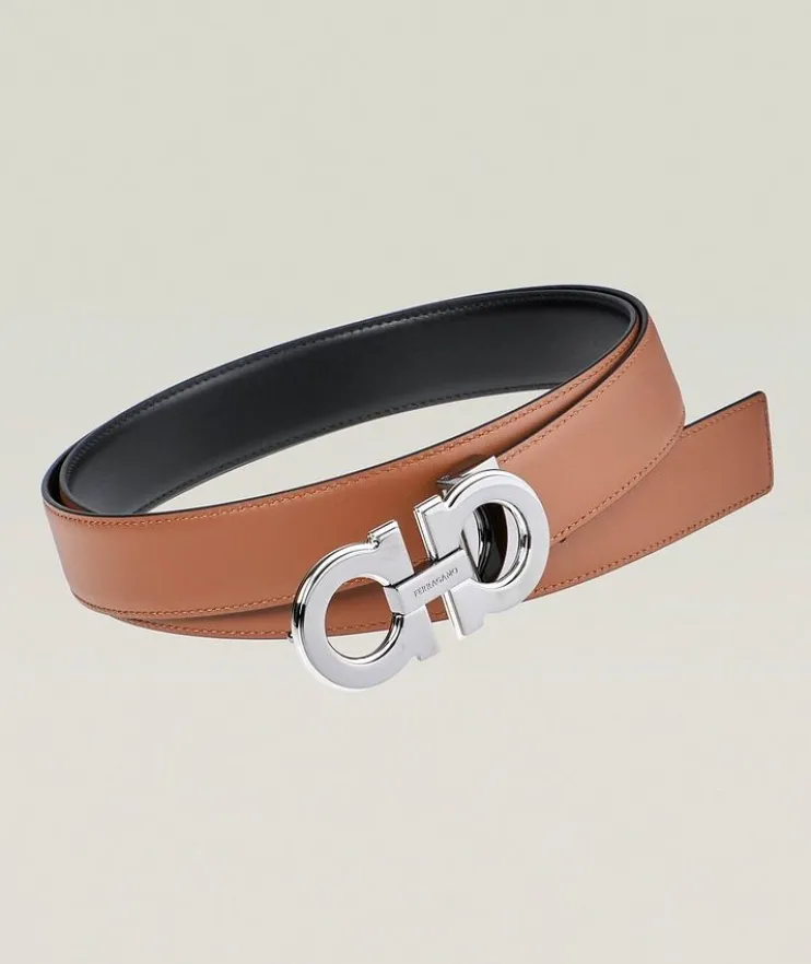 Double Gancini Reversible Leather Belt