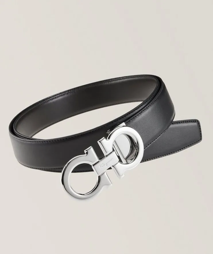 Double Gancini Reversible Leather Belt