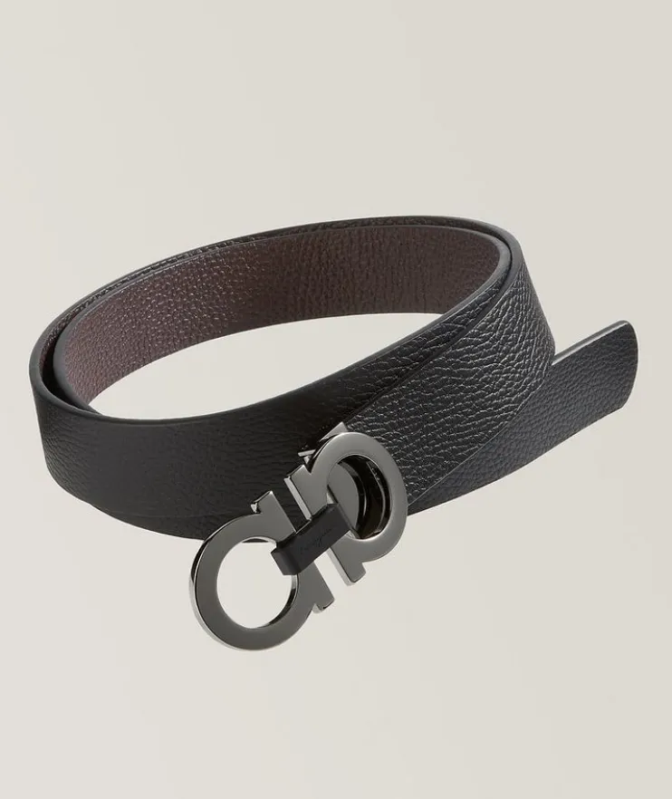 Double Gancini Reversible Leather Belt