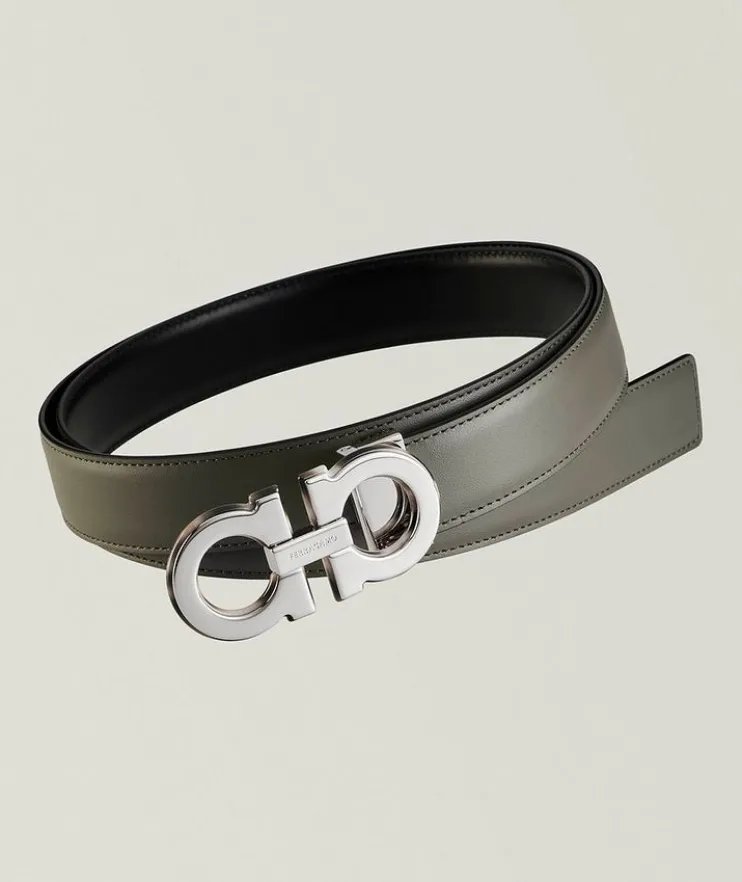 Double Gancini Reversible Leather Belt